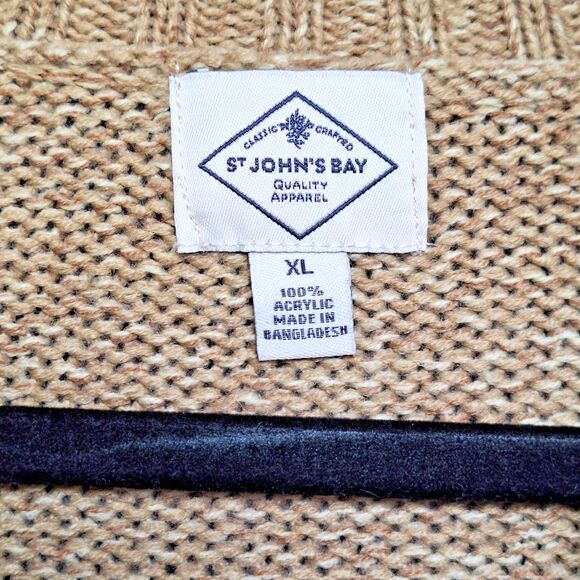 St Johns Bay Womens XL Cable Knit Fisherman Cardigan Pockets Beige Classy Cozy - Picture 6 of 10